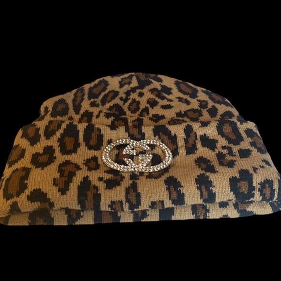 SOLD.                        GG KOREAN Y2K BLING BLING LEOPARD BEANIE - Picture 2 of 8